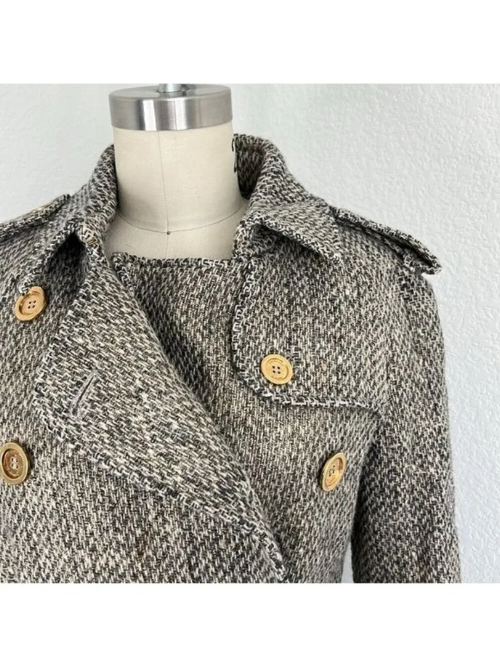 Burberry Metallic Tweed Gold Belted Trench Coat Jacket - Picture 7 of 15